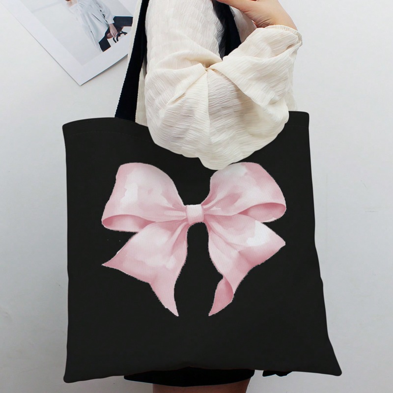 Women'S Bags For Work - ROMWE Kawaii Canvas-Umhängetasche mit Schleifenmuster, Valentinstag-Canvas-Handtasche,