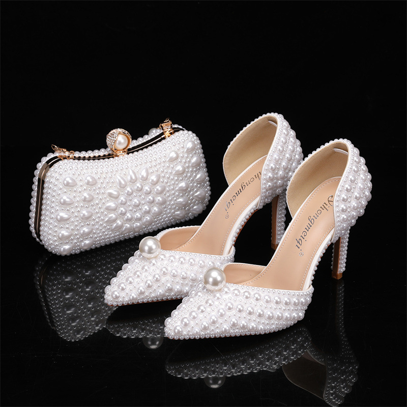 Women Bags Luxury - Taschen- und Schuh-Set für Damen, Perlen-Hochzeitsschuhe