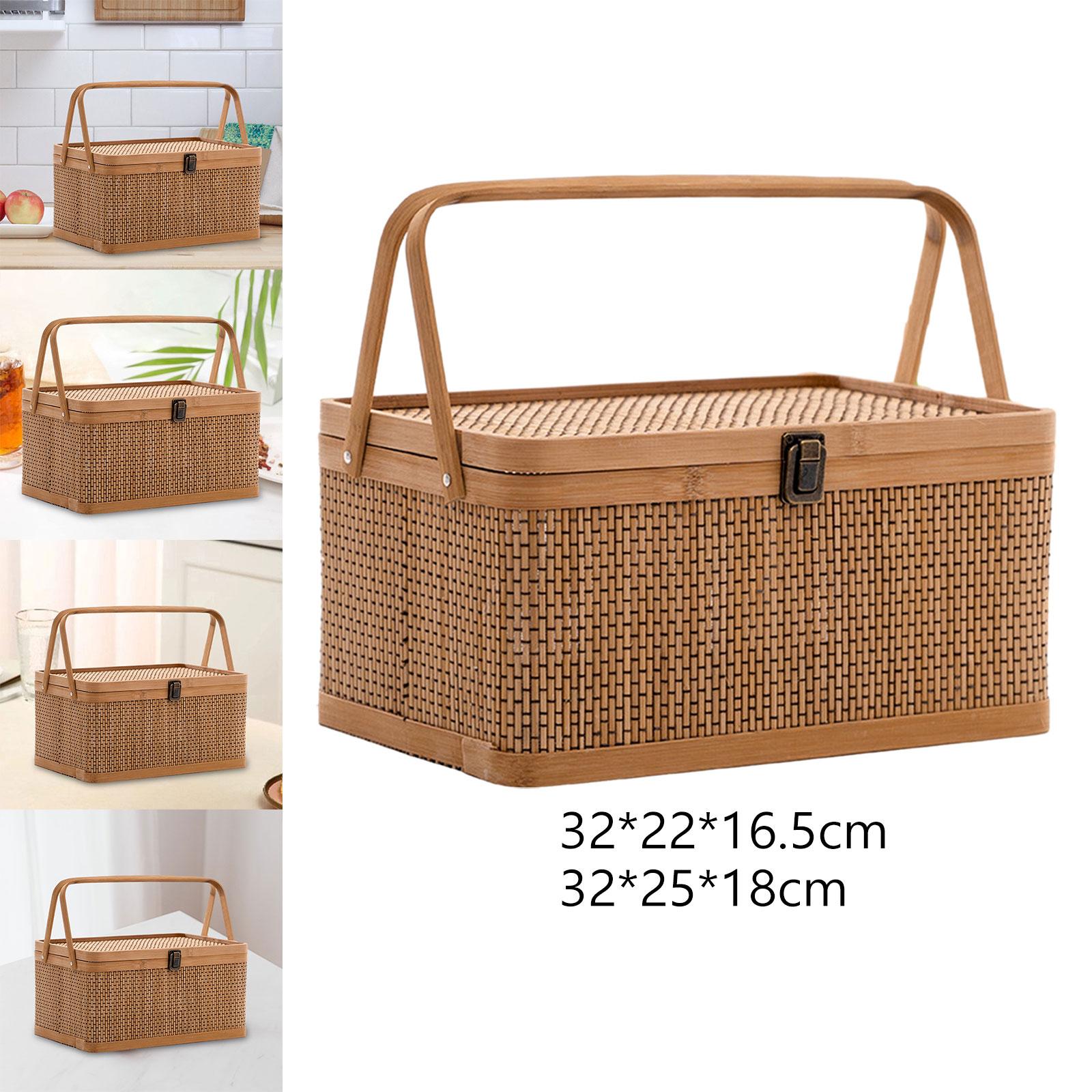 Basket Bag Wicker - Picknickkorb, Eierbehälter, verschließbarer Deckel mit Griffen,